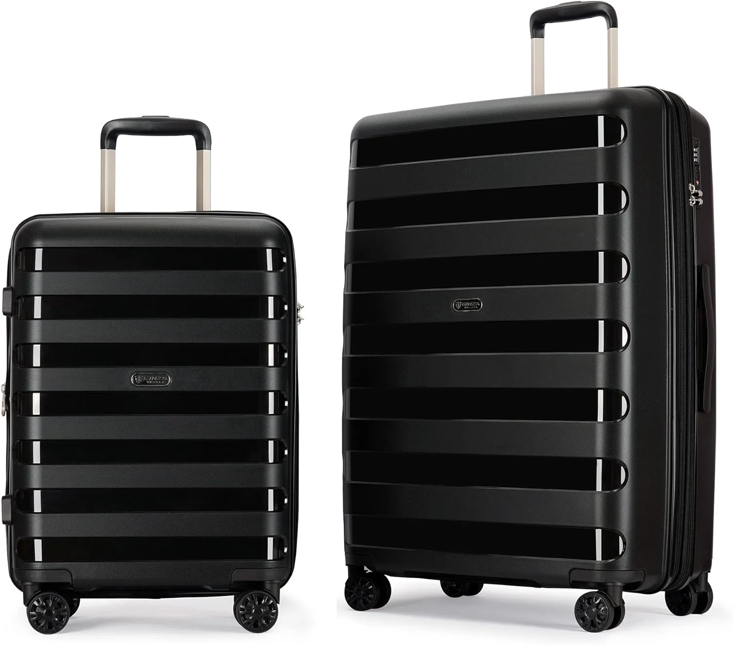 PP material 2-piece expandable luggage sets with Spinner Wheels， Suitcase with TSA Lock，Large Luggage for Family Travel carry on 20 28，Black color