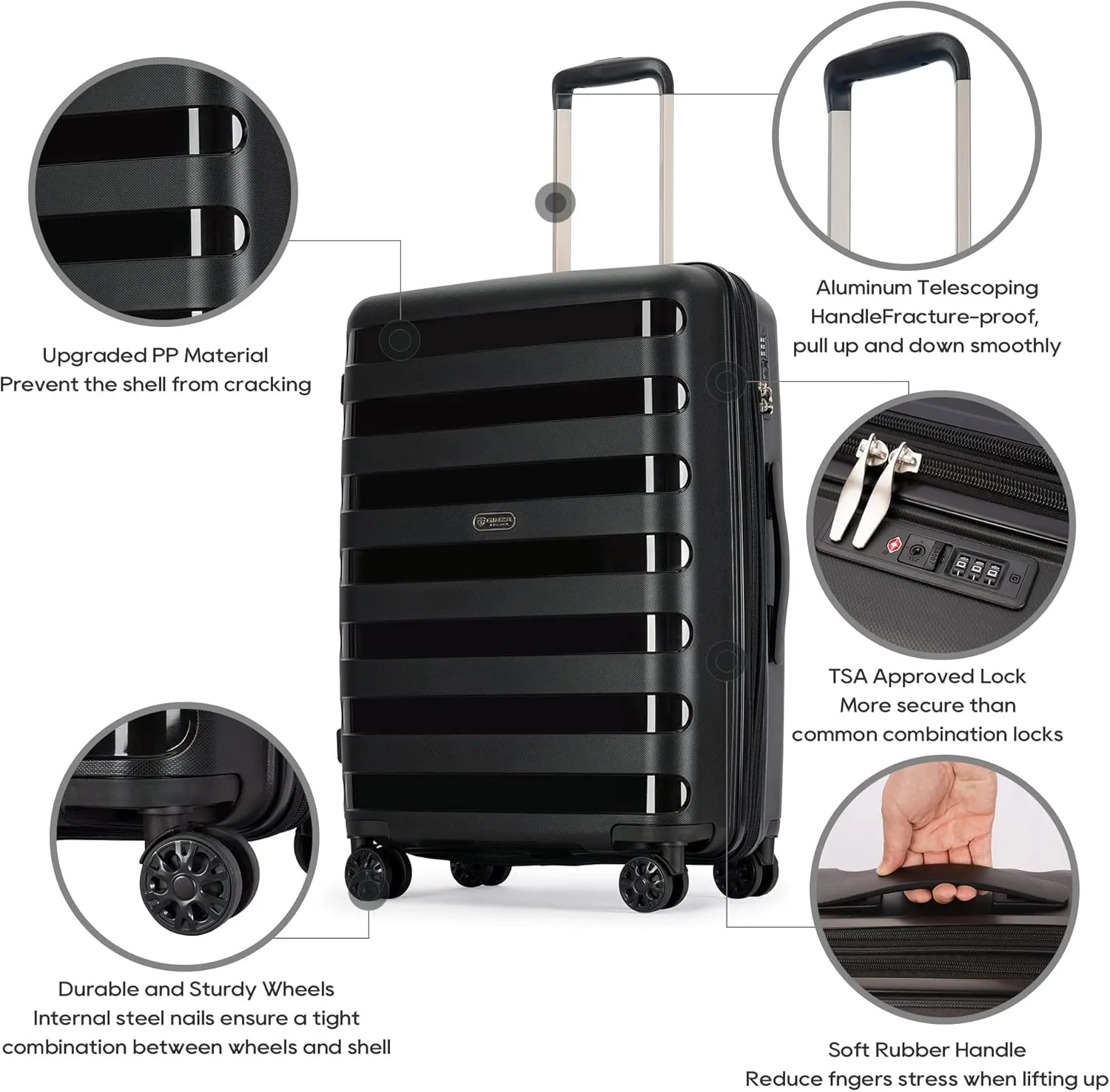 PP material 2-piece expandable luggage sets with Spinner Wheels， Suitcase with TSA Lock，Large Luggage for Family Travel carry on 20 28，Black color