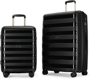 PP material 2-piece expandable luggage sets with Spinner Wheels， Suitcase with TSA Lock，Large Luggage for Family Travel carry on 20 28，Black color