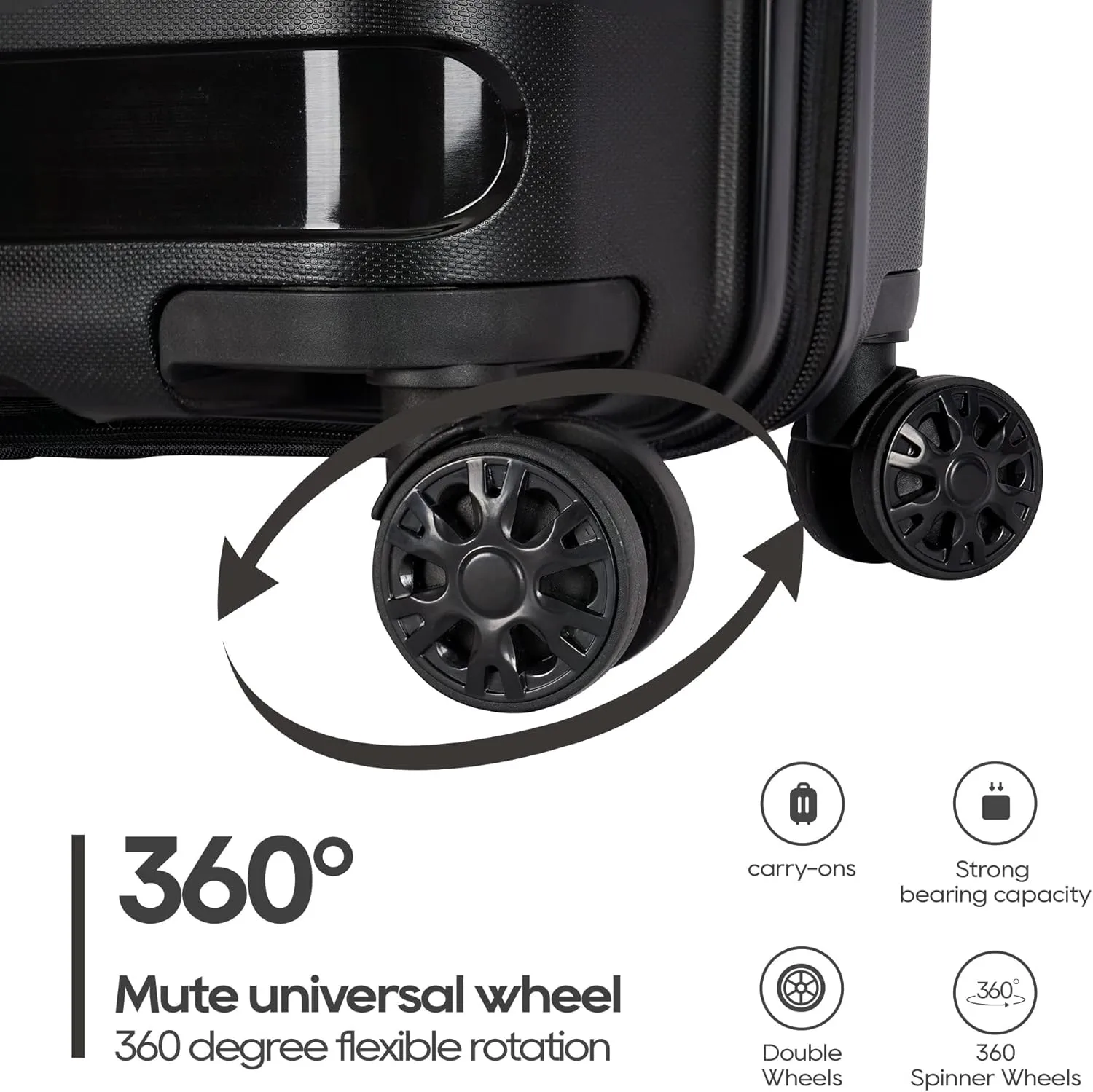 PP material 2-piece expandable luggage sets with Spinner Wheels， Suitcase with TSA Lock，Large Luggage for Family Travel carry on 20 28，Black color