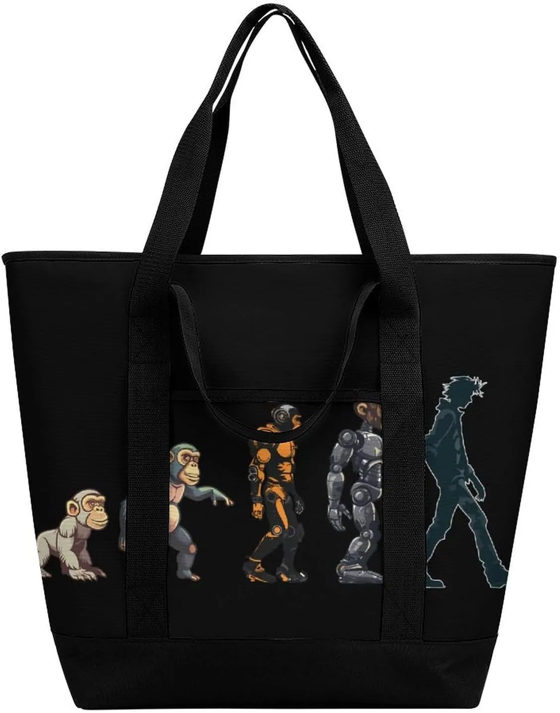 Prehistoric Ape Robot to Man Evolution Shopping Bags Insulated Lunch Bag Shoulder Grocery Bags for Work Travel Beach