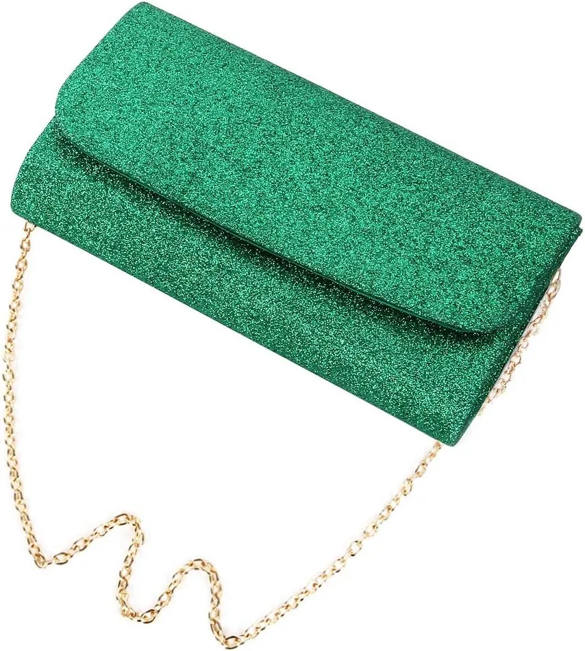 Premium Small Metallic Glitter Flap Clutch Evening Bag Handbag