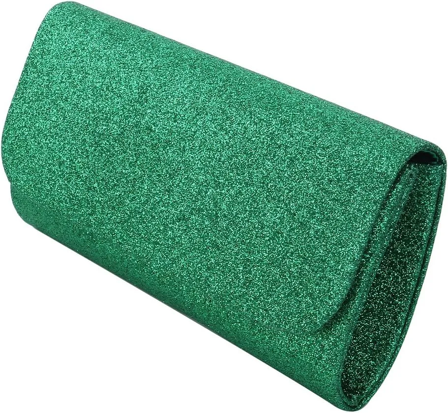 Premium Small Metallic Glitter Flap Clutch Evening Bag Handbag
