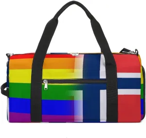 Prideful LGBT Gay Norway Flag Travel Gym Bag Sport Workout Duffel Bags with Compartments And Side Pocket