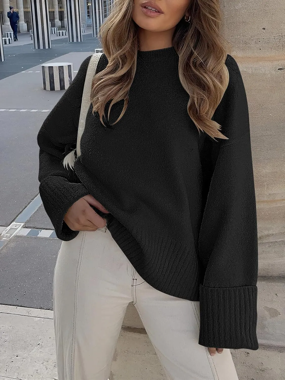 Prinbara Womens Oversized Sweater Crewneck Long Sleeve Fuzzy Knit Chunky Warm Pullover Sweaters Top 2024 Winter Trendy Outfit