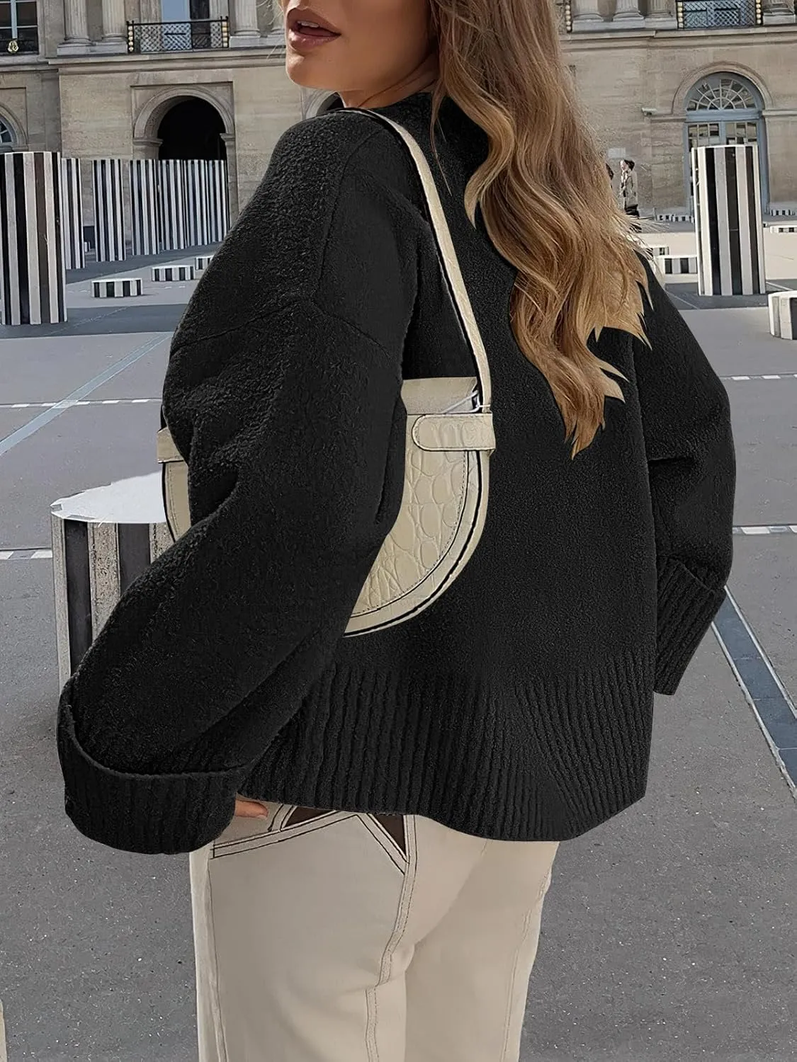 Prinbara Womens Oversized Sweater Crewneck Long Sleeve Fuzzy Knit Chunky Warm Pullover Sweaters Top 2024 Winter Trendy Outfit