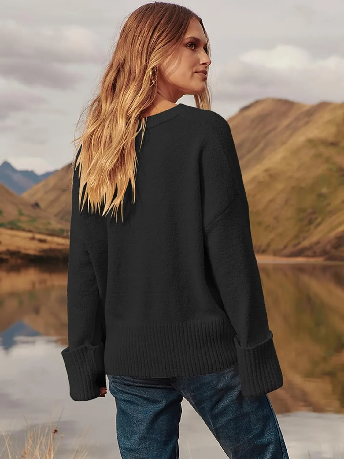 Prinbara Womens Oversized Sweater Crewneck Long Sleeve Fuzzy Knit Chunky Warm Pullover Sweaters Top 2024 Winter Trendy Outfit