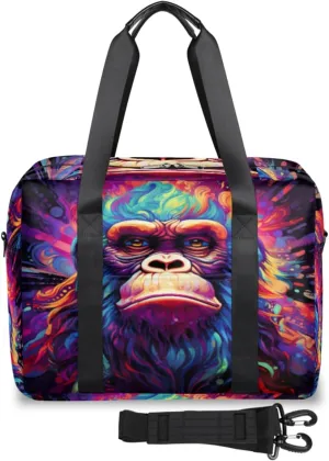 Psychedelic Animal Ape Womens Travel Bags, Weekender Carry on for Women, Sports Gym Bag, Workout Duffel bag, Overnight Shoulder Bag
