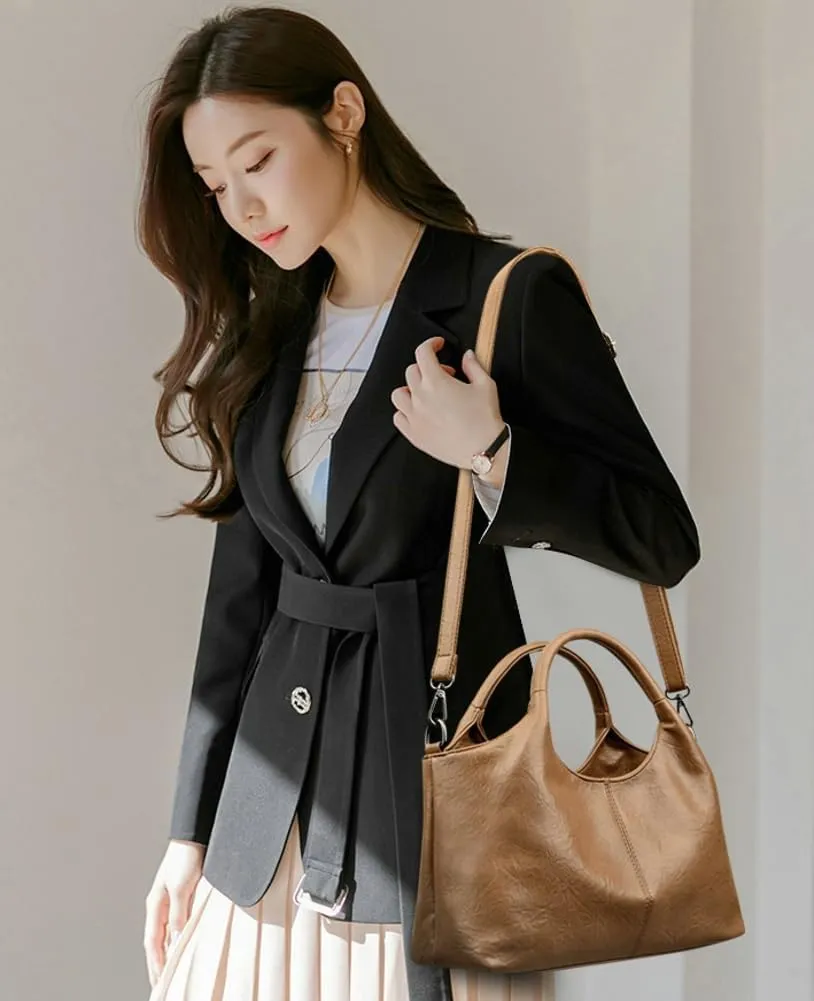 PU Leather Crossbody Bag Women Commuting Satchel Trendy Tote Purse Travel Shopping