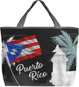 Puerto Rico Flag Beach Tote Bag for Women, Summer Tropical Modern Aesthetics Mesh Beach Bags Waterproof Sandproof, Outdoor Picnic Swim Pool Handbag - Large Beach Bag with Zipper and Pockets