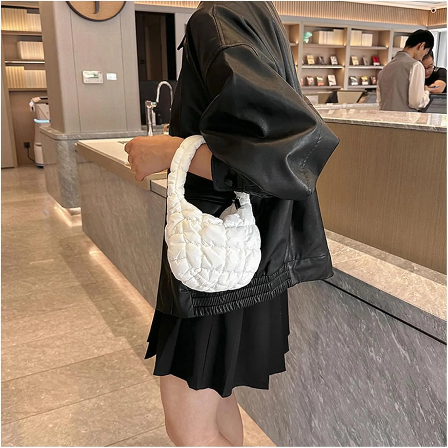 Puffer Bag Women Mini Quilted Cute Bubble Handbag Crescent Wrist Satchel Y2k Purse