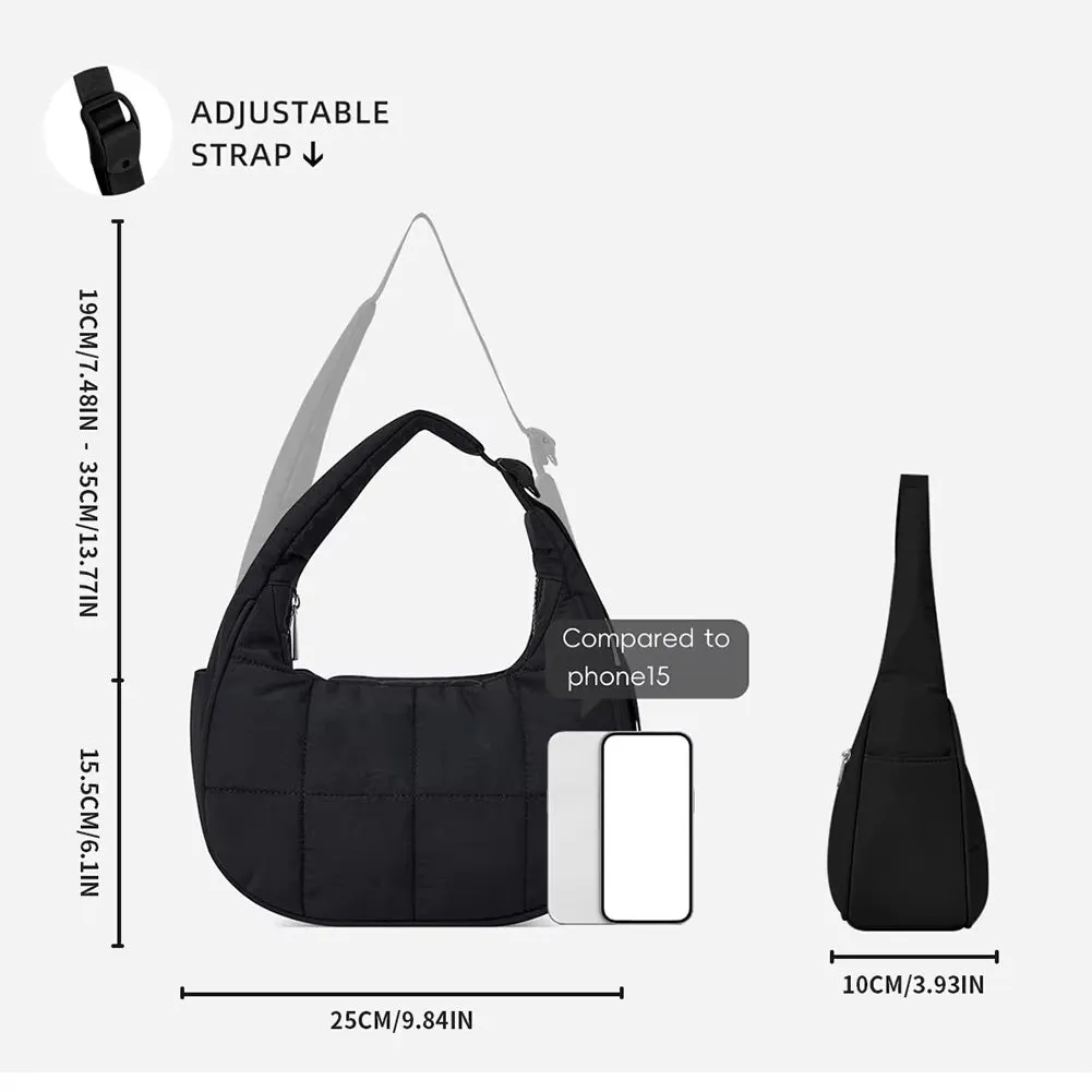 Puffer Crescent Bag for Women Quilted Underarm Bag Nylon Adjustable Strap Shoulder Purse Hobo Bag for Work Travel