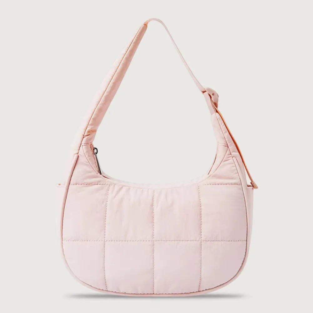 Puffer Crescent Bag for Women Quilted Underarm Bag Nylon Adjustable Strap Shoulder Purse Hobo Bag for Work Travel