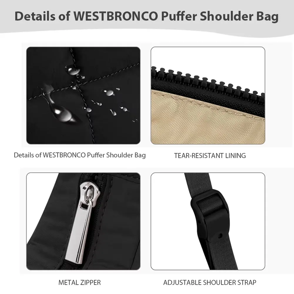 Puffer Crescent Bag for Women Quilted Underarm Bag Nylon Adjustable Strap Shoulder Purse Hobo Bag for Work Travel