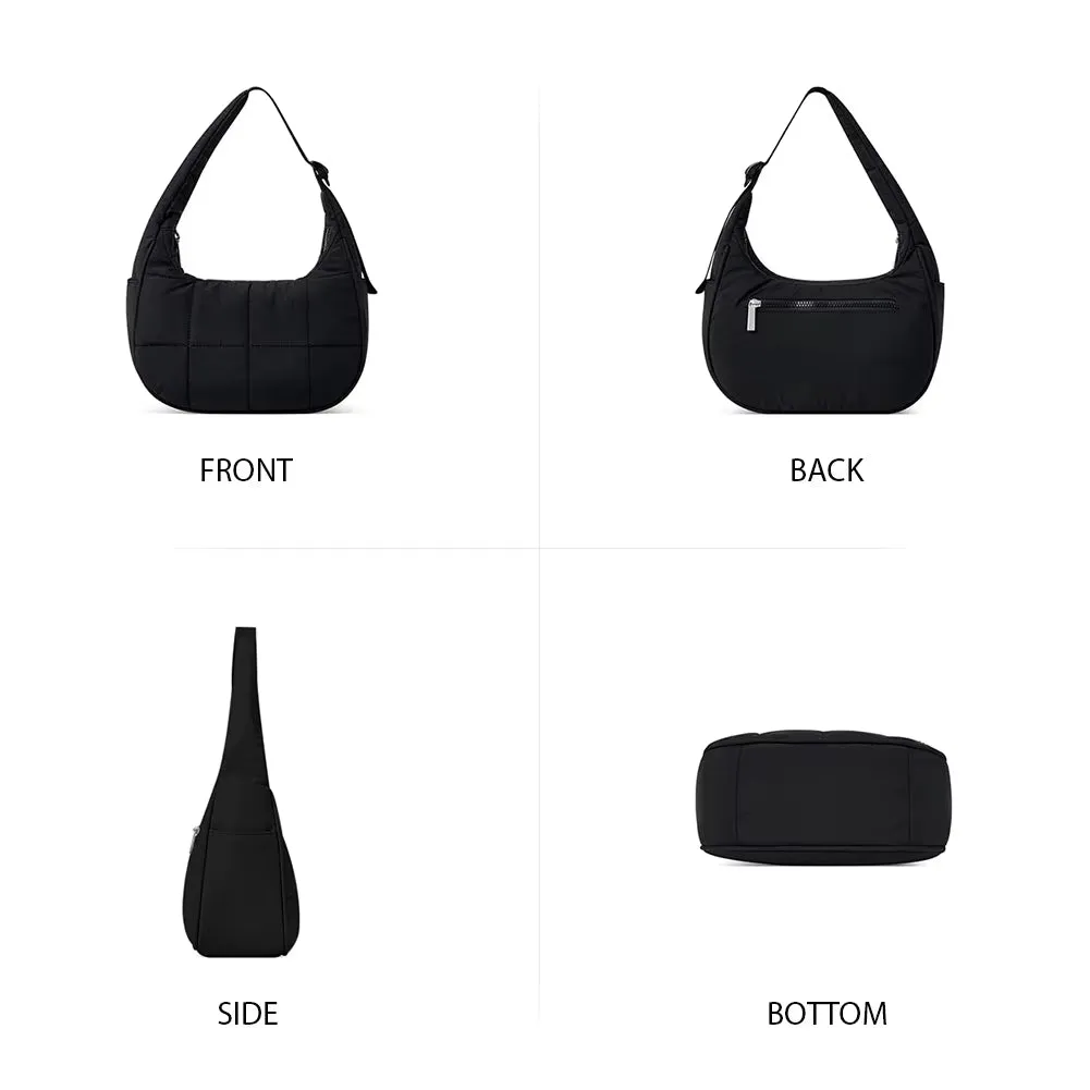 Puffer Crescent Bag for Women Quilted Underarm Bag Nylon Adjustable Strap Shoulder Purse Hobo Bag for Work Travel