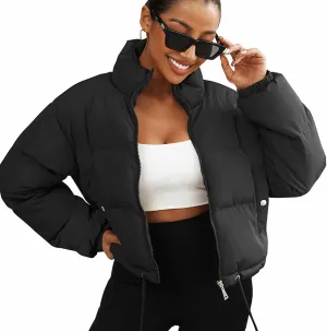 Puffer Jacket Womens Cropped Zip Up Padding Warm Quilted Jackets Winter Coats