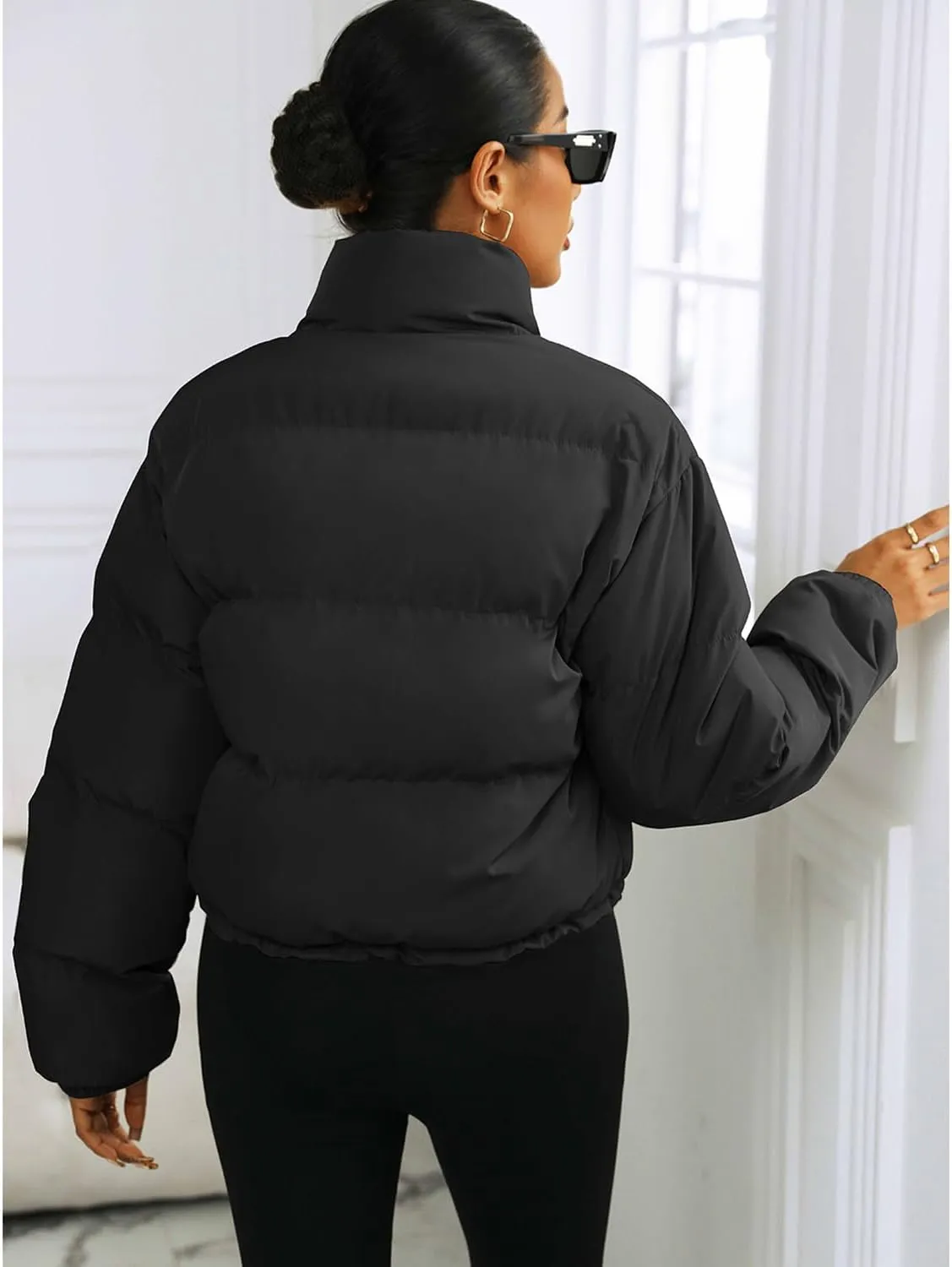 Puffer Jacket Womens Cropped Zip Up Padding Warm Quilted Jackets Winter Coats