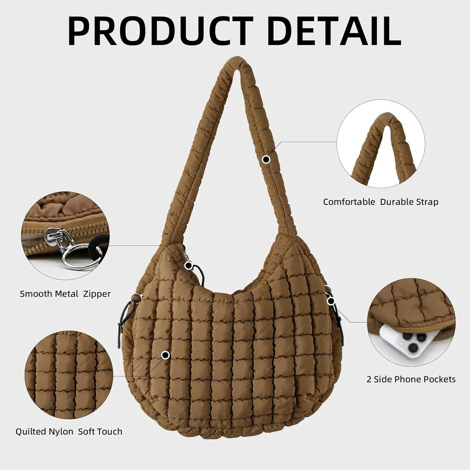 Puffer Quilted Shoulder Bag Large Puffer Tote Bag for Women,Hobo Quilted Tote Bag Crossbody Shoulder Handbags Puff Purse