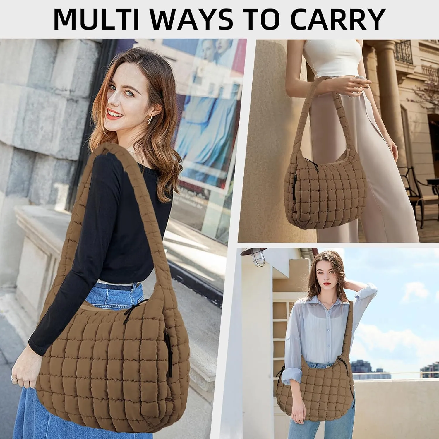 Puffer Quilted Shoulder Bag Large Puffer Tote Bag for Women,Hobo Quilted Tote Bag Crossbody Shoulder Handbags Puff Purse