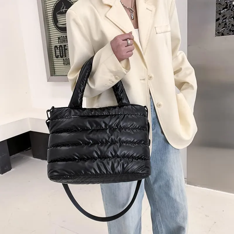 Puffer Shoulder Bag Women Quilted Cotton Handbag Lightweight Crossbody Tote Stylish Soft Cloud Purse for Daily Use