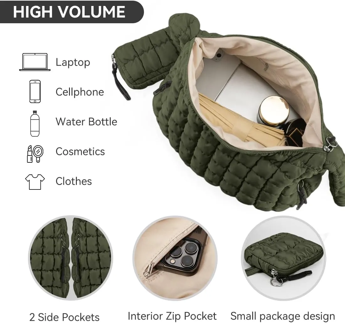 Puffer Tote Bag for Women Large Quilted Crossbody Bag Hobo Crossbody Lightweight Padding Puff Purse Tote Bag for Women