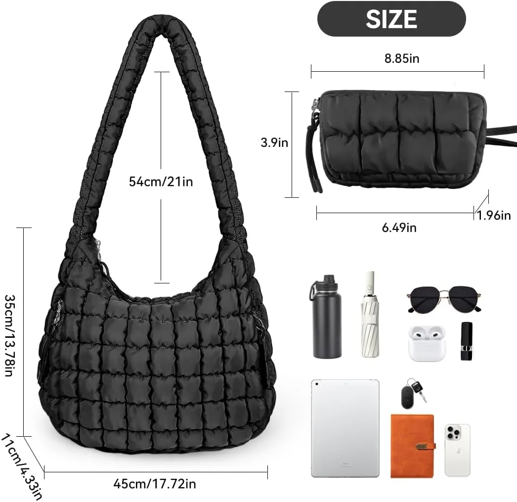 Puffer Tote Bag for Women Large Quilted Crossbody Bag Hobo Crossbody Lightweight Padding Puff Purse Tote Bag for Women