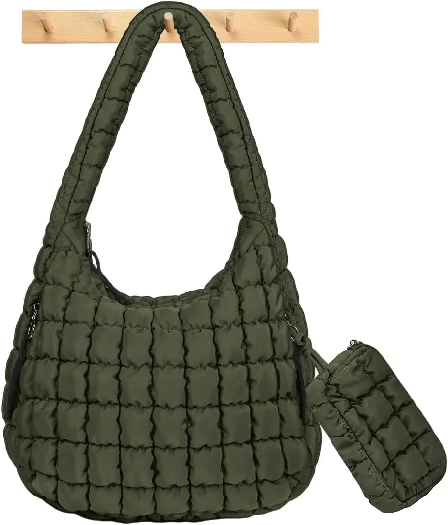Puffer Tote Bag for Women Large Quilted Crossbody Bag Hobo Crossbody Lightweight Padding Puff Purse Tote Bag for Women