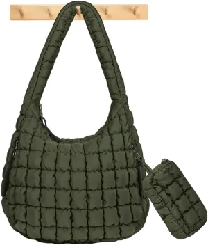 Puffer Tote Bag for Women Large Quilted Crossbody Bag Hobo Crossbody Lightweight Padding Puff Purse Tote Bag for Women