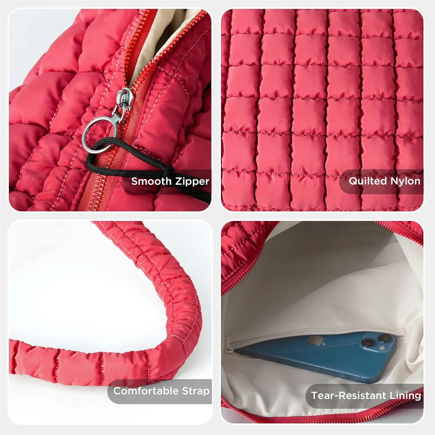Puffer Tote Bag for Women Large Quilted Tote Bag Quilted Carryall Bag Soft Puffy Crossbody Bag Hobo Handbags Puff Purse