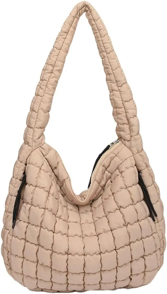 Puffer Tote Bag for Women Quilted Crossbody Bag Large Padding Shoulder Bag Soft Puff Purse Work Carryall Handbag