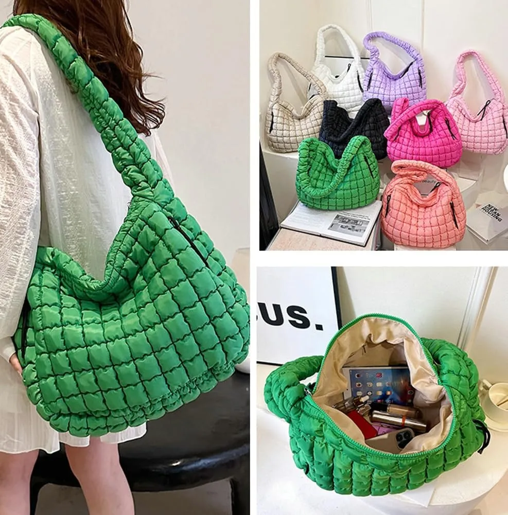 Puffer Tote Bag for Women Quilted Crossbody Bag Large Padding Shoulder Bag Soft Puff Purse Work Carryall Handbag