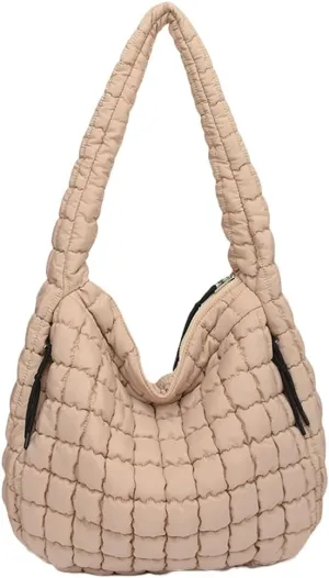 Puffer Tote Bag for Women Quilted Crossbody Bag Large Padding Shoulder Bag Soft Puff Purse Work Carryall Handbag