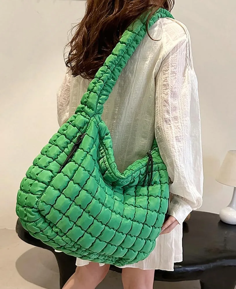 Puffer Tote Bag for Women Quilted Crossbody Bag Large Padding Shoulder Bag Soft Puff Purse Work Carryall Handbag
