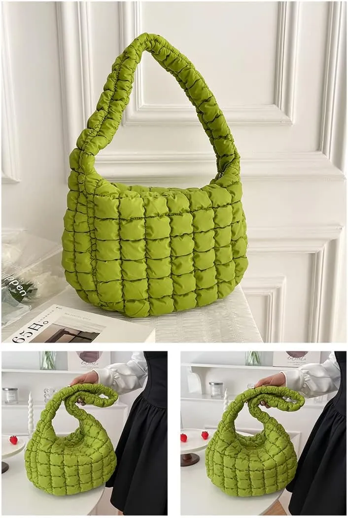 Puffer Tote Bag for Women Quilted Puffy Hobo Bag Lightweight Down Cotton Padded Shoulder Bag Trendy Padding Handbag