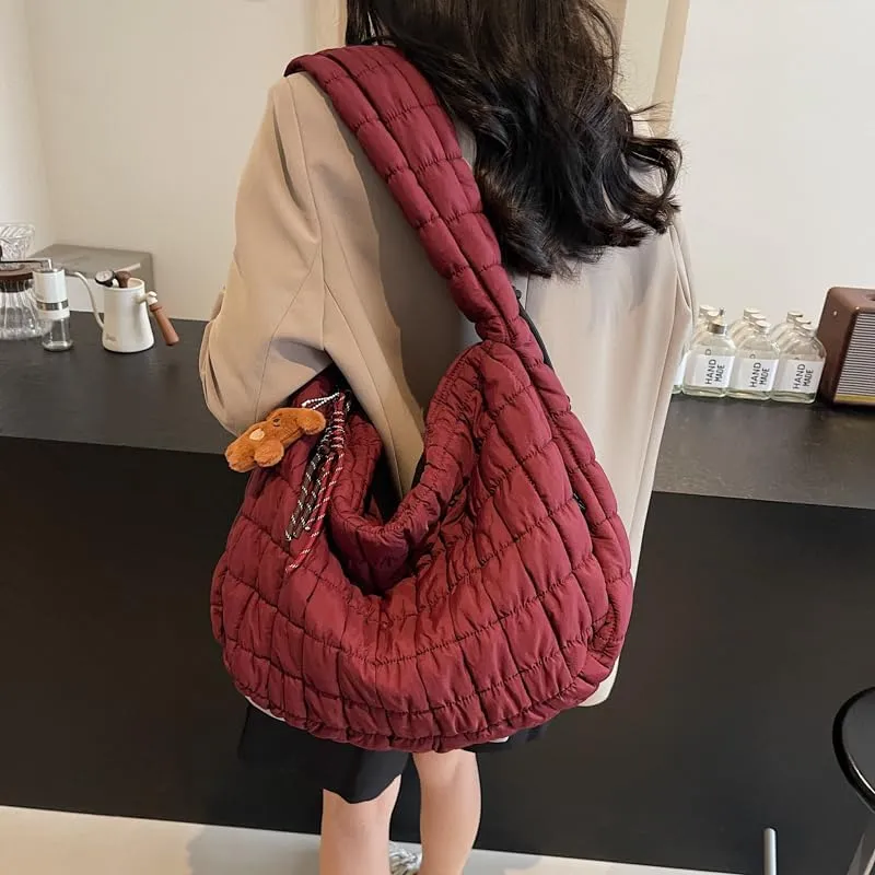 Puffer Tote Bag for Women Quilted Purse Large Crossbody Puffy Bag Lightweight Carryall Bag