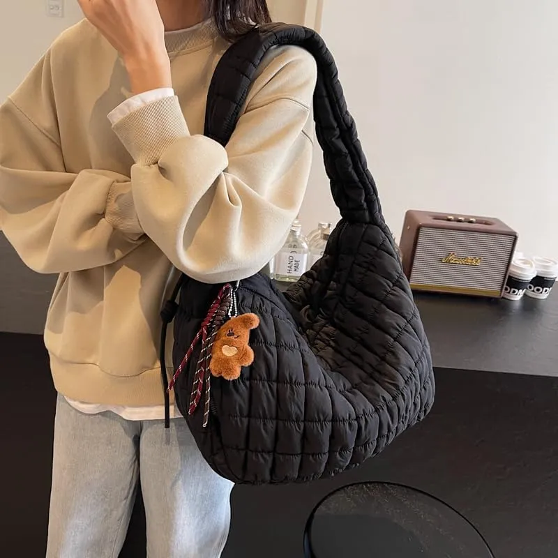 Puffer Tote Bag for Women Quilted Purse Large Crossbody Puffy Bag Lightweight Carryall Bag