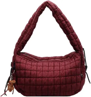 Puffer Tote Bag for Women Quilted Purse Large Crossbody Puffy Bag Lightweight Carryall Bag
