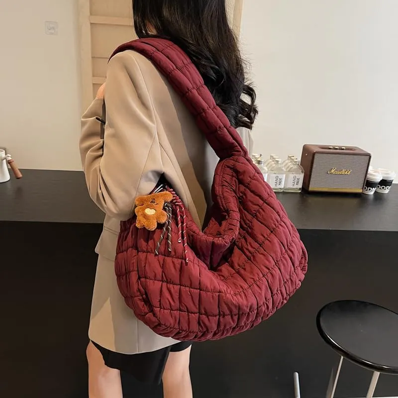 Puffer Tote Bag for Women Quilted Purse Large Crossbody Puffy Bag Lightweight Carryall Bag