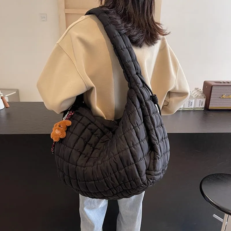 Puffer Tote Bag for Women Quilted Purse Large Crossbody Puffy Bag Lightweight Carryall Bag