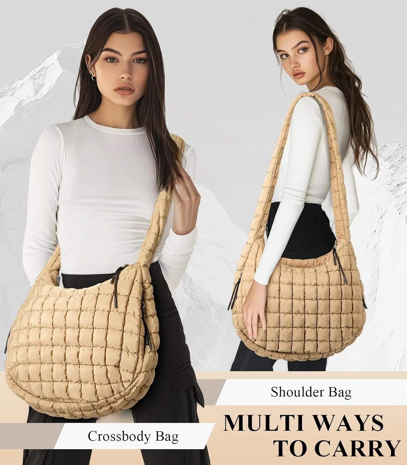 Puffer Tote Bag for Women, Quilted Tote Bag Puffer Bag, Large Quilted Crossbody Bags Carryall Bag, Hobo Bags for Travel