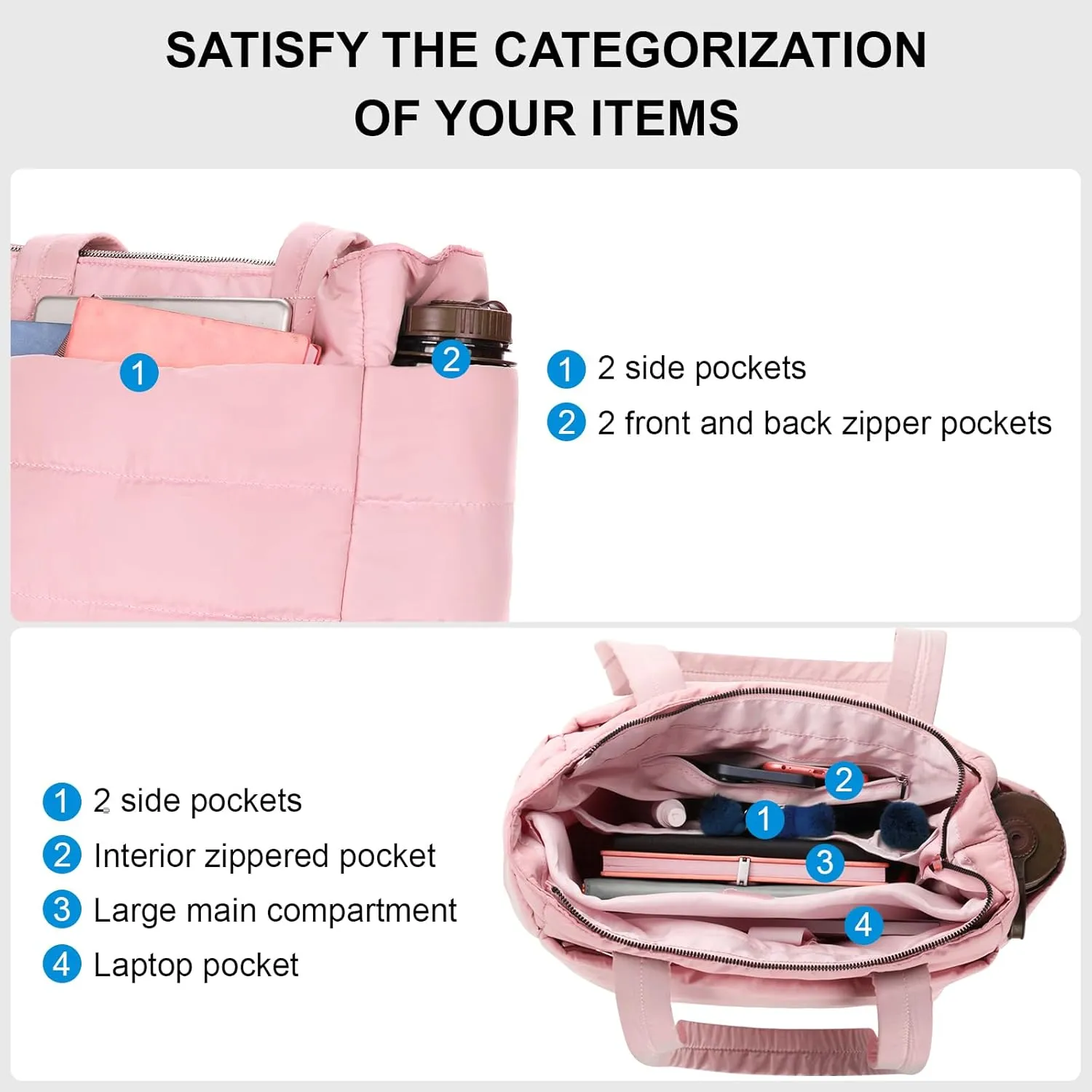 Puffer Tote Bag for Women Quilted Tote Bag Shoulder/handbag,Nylon Puffy Bag Lightweight Waterproof Suitable for Work