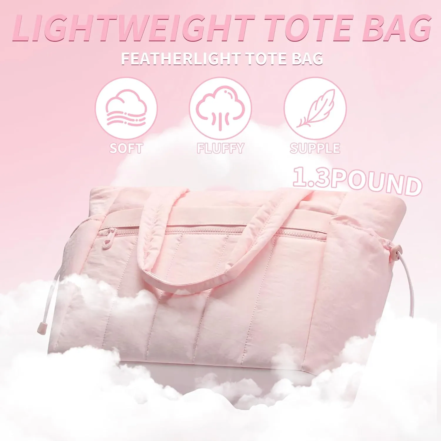 Puffer Tote Bag for Women Quilted Work Tote with Multiple Pockets Lightweight Large Puffy Shoulder Bag Handbag