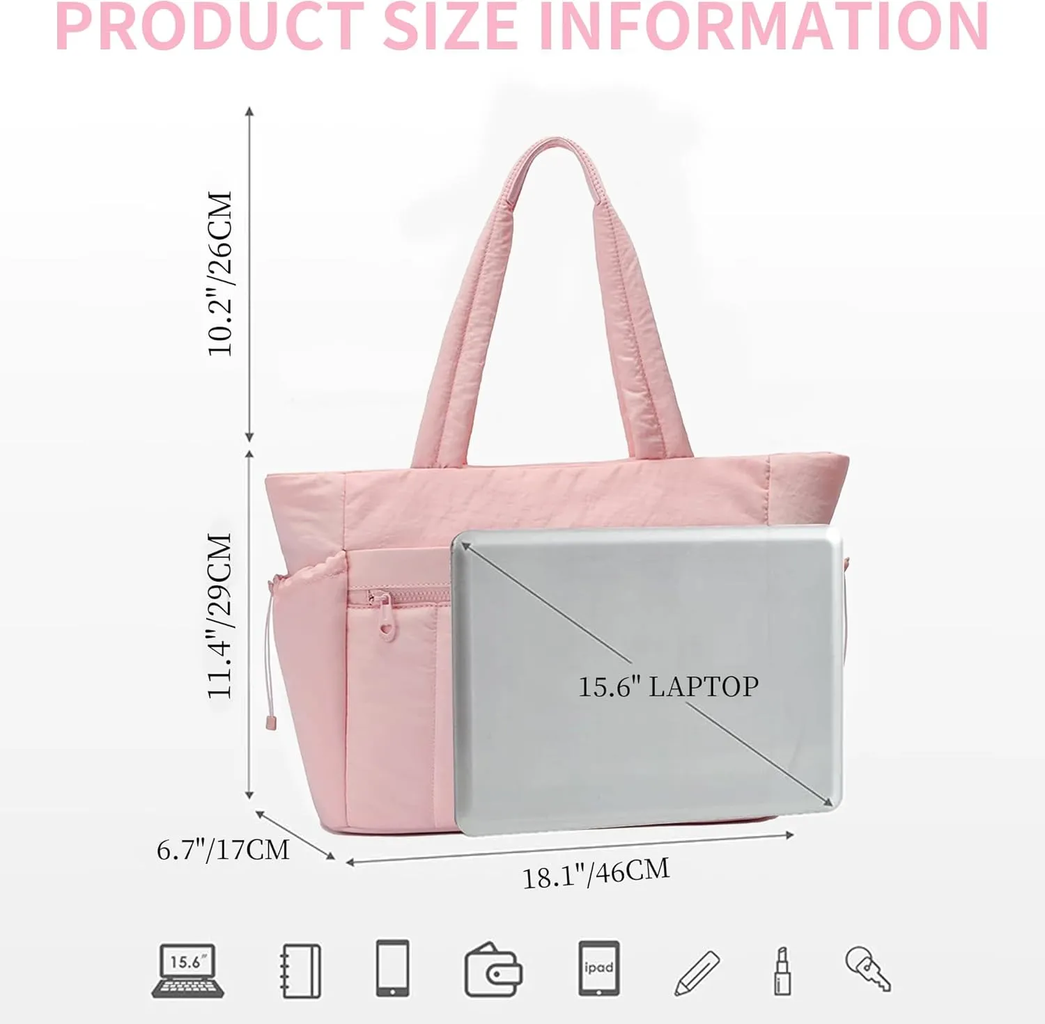 Puffer Tote Bag for Women Quilted Work Tote with Multiple Pockets Lightweight Large Puffy Shoulder Bag Handbag