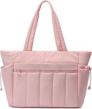 Puffer Tote Bag for Women Quilted Work Tote with Multiple Pockets Lightweight Large Puffy Shoulder Bag Handbag