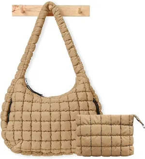 Puffer Tote Bag for Women,Quilted Tote Bag,Large Hobo Quilted Tote Bag Crossbody Shoulder Puff Purse Soft Fluffy Lightweight