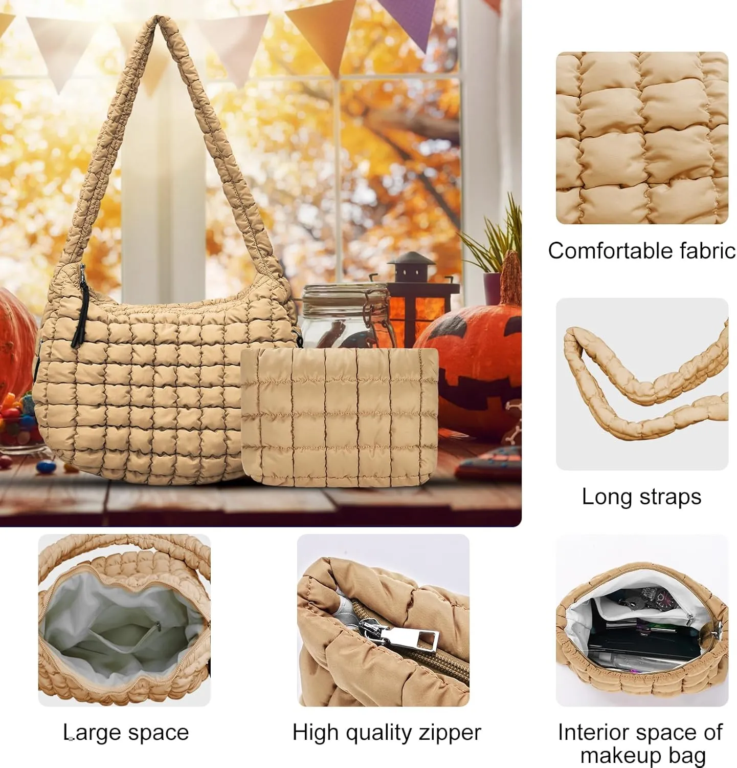 Puffer Tote Bag for Women,Quilted Tote Bag,Large Hobo Quilted Tote Bag Crossbody Shoulder Puff Purse Soft Fluffy Lightweight