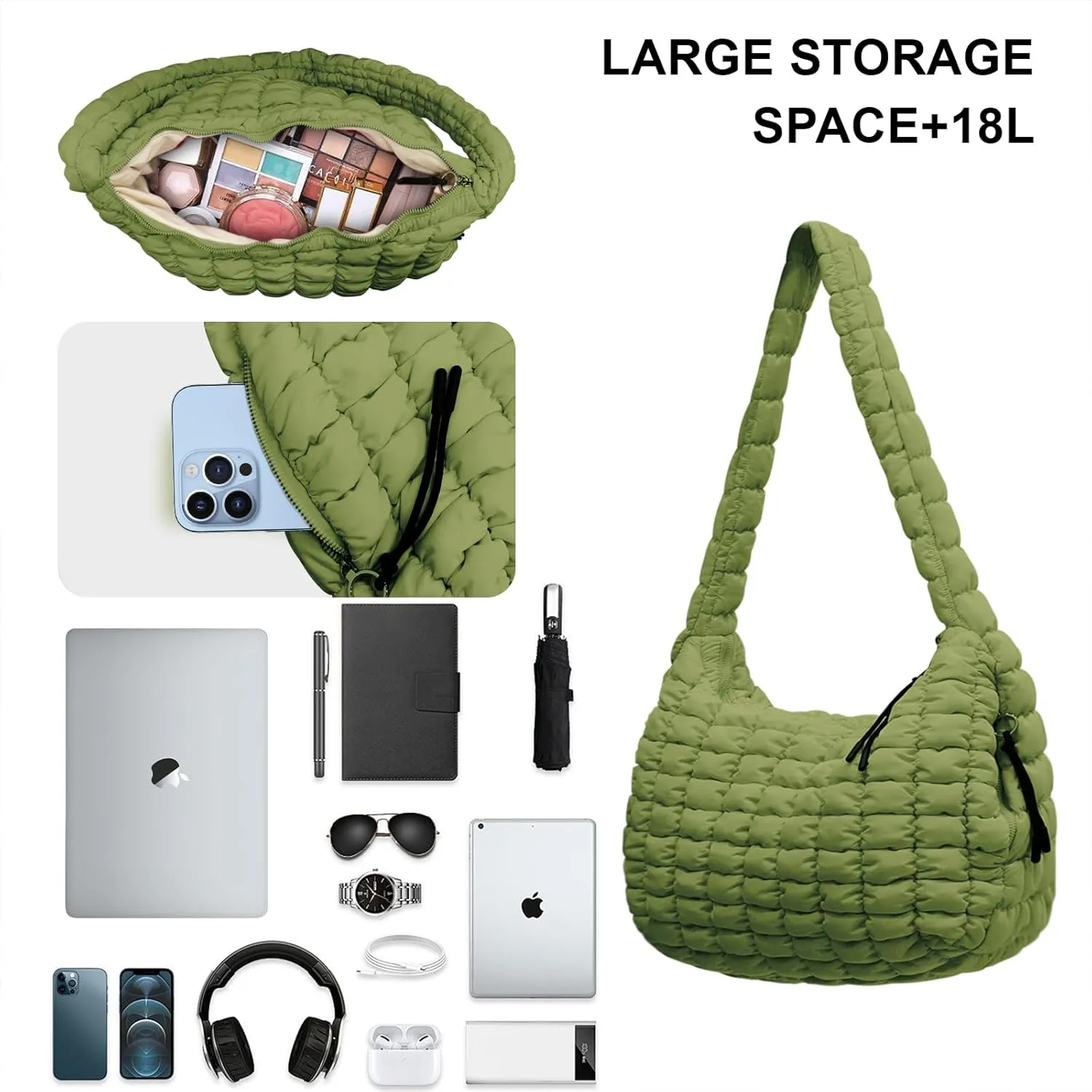 Puffer Tote Bag for Women,Quilted Tote Bag,Large Hobo Quilted Tote Bag Crossbody Shoulder Puff Purse Soft Fluffy Lightweight