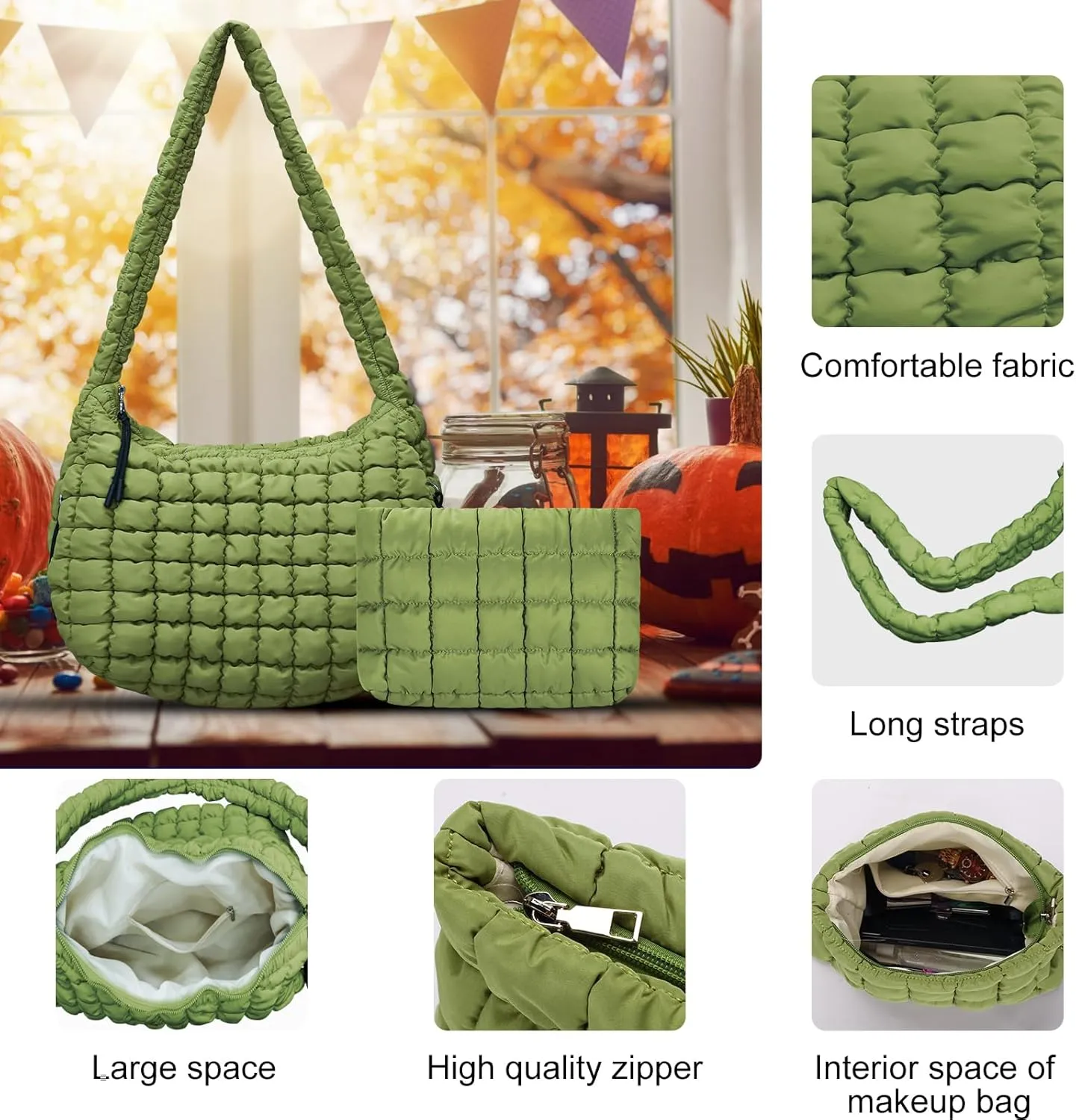 Puffer Tote Bag for Women,Quilted Tote Bag,Large Hobo Quilted Tote Bag Crossbody Shoulder Puff Purse Soft Fluffy Lightweight