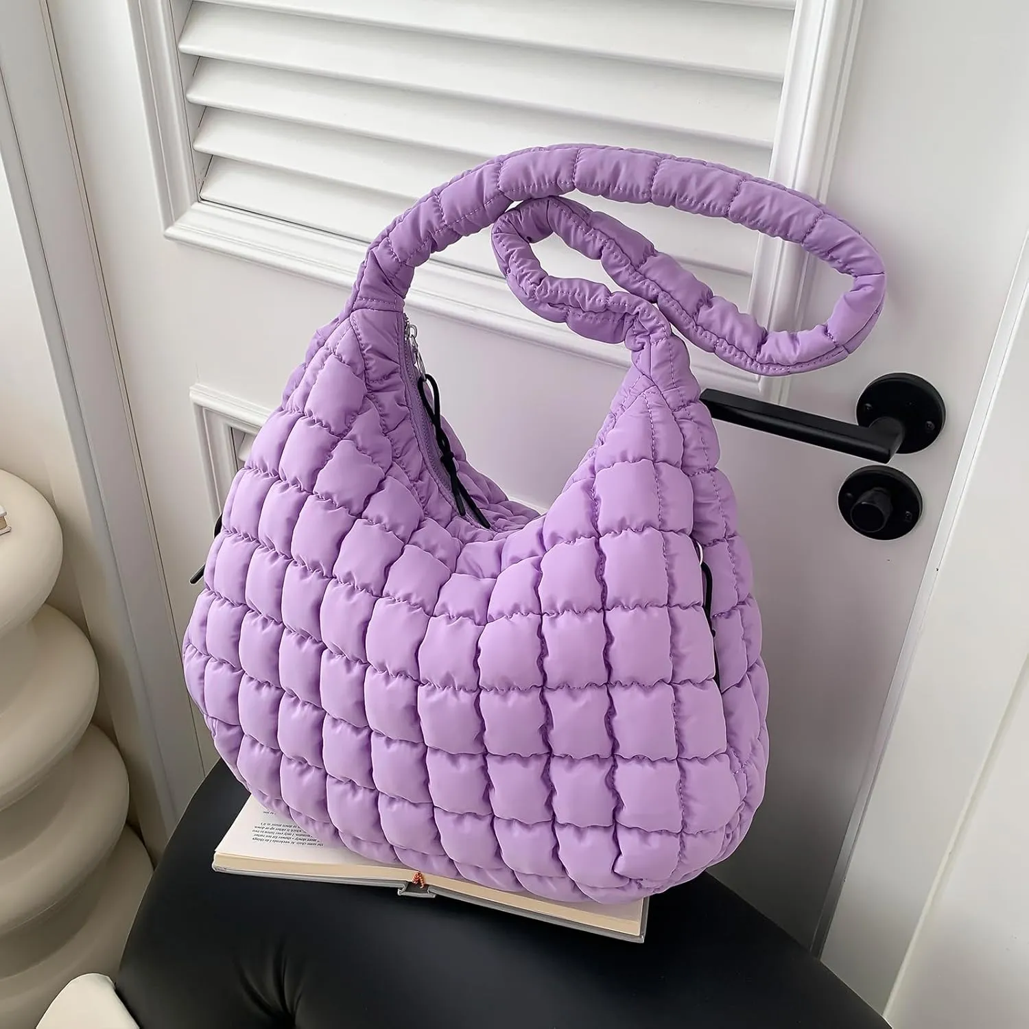 Puffer Tote Bag, Quilted Shoulder Crossbody Purse for Women Soft Puffy Satchel Bubble Handbag Padded Duffle