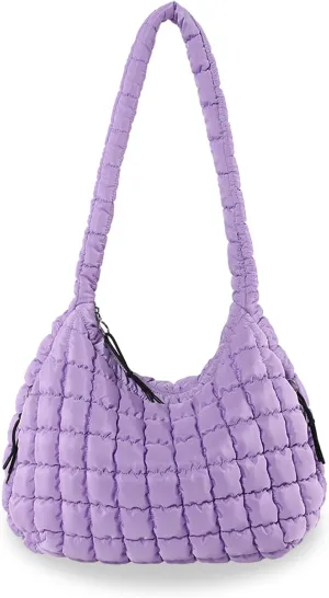 Puffer Tote Bag, Quilted Shoulder Crossbody Purse for Women Soft Puffy Satchel Bubble Handbag Padded Duffle